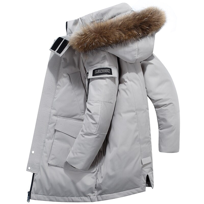 Fashion Real Fox Fur Collar Men's Winter Down Jacket Hooded Thick Warm Long Waterproof White Duck Down Coat Man Parkas Overcoat