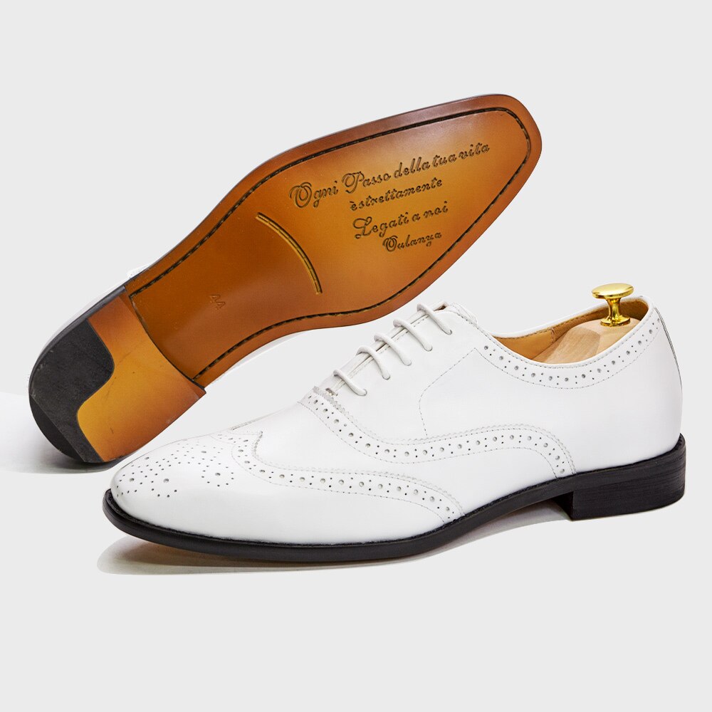 Luxury Brand Designer Mens White Wedding Dress Shoes Genuine Leather Calfskin Lace-up Oxfords Brogue Formal Italian Man Shoe