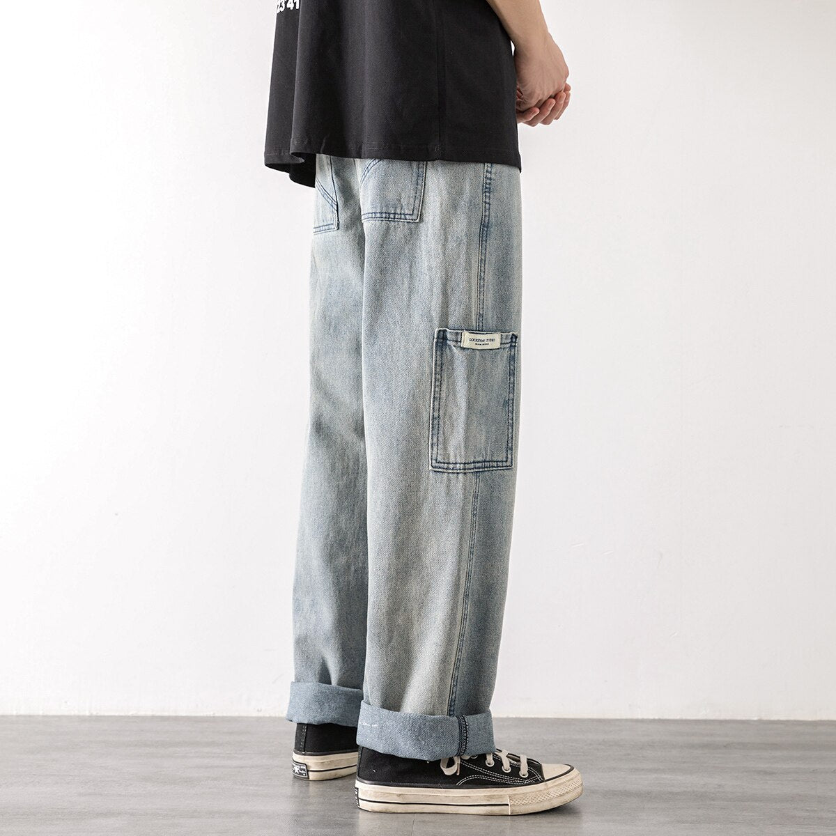 Loose Street Style Straight Cargo Pants Jeans Men Fashion Brand Wide Leg Overalls Retro Trend Leisure Youth Denim Baggy