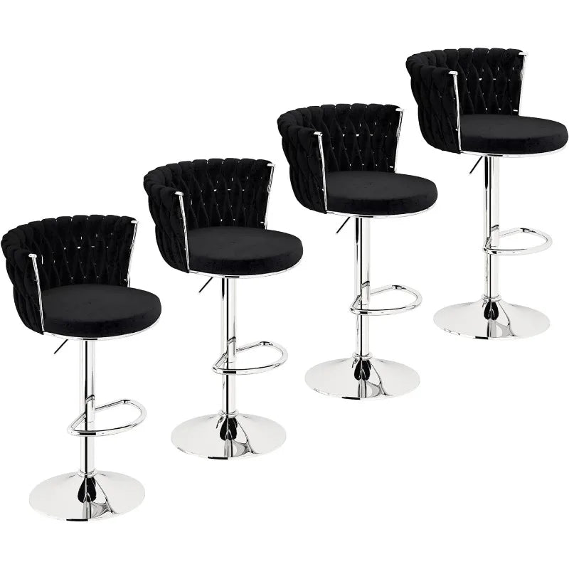 Velvet Bar Stools Set of 4, Swivel Counter Stools Counter Height Barstools with Back & Footrest,Bar Chairs Velvet for Chairs