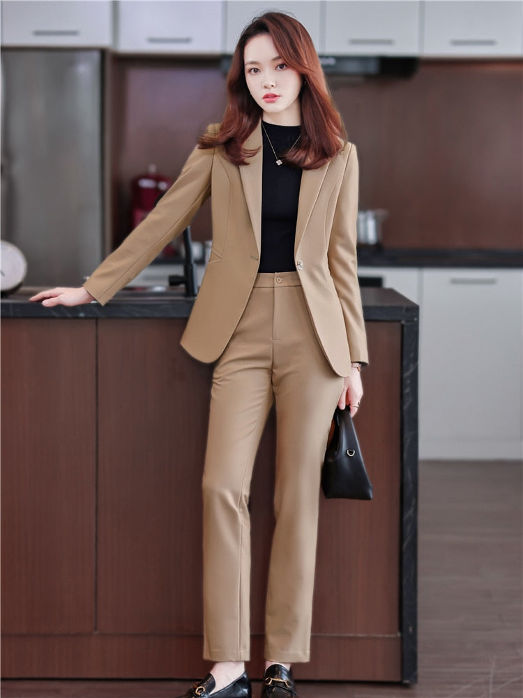 2022 Spring Two-piece Set Pants Suit Blue Elegant Blazer Pants Jacket Clothing Business Coat 2 Piece Sets Female Trouser Suits