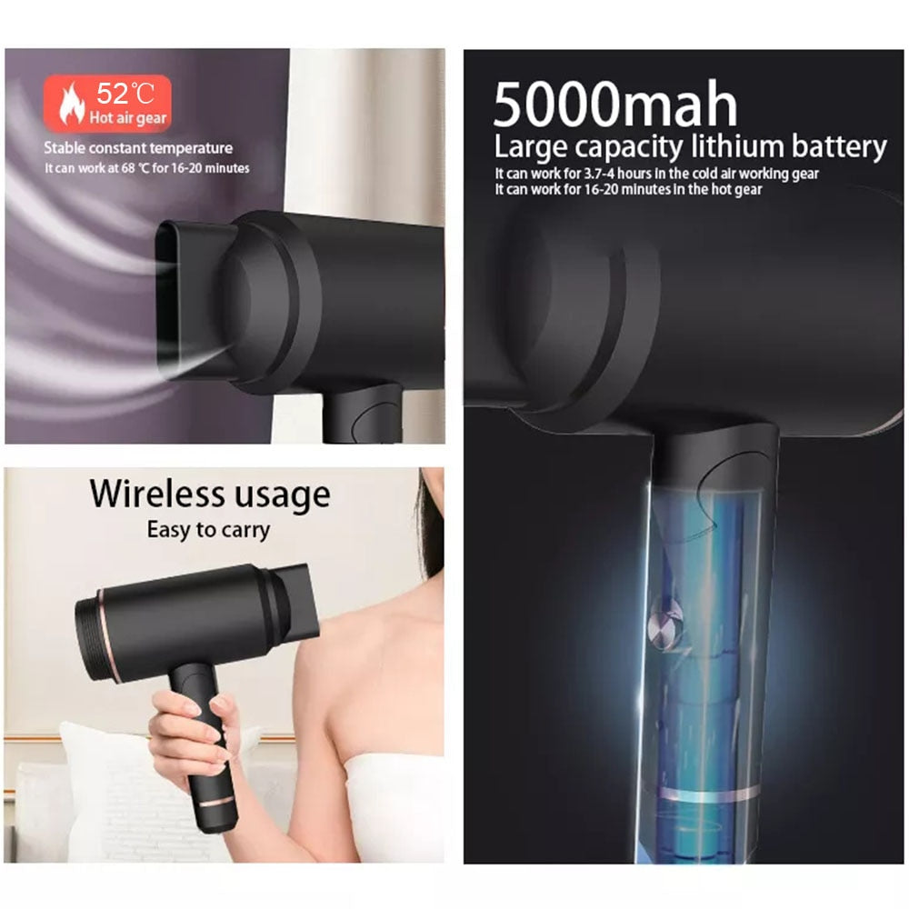 400W Cordless Hair Dryers Rechargeable Portable Travel Hairdryer Wireless Blowers Salon Styling Tool 5000mAh 2 Speeds Hot Air