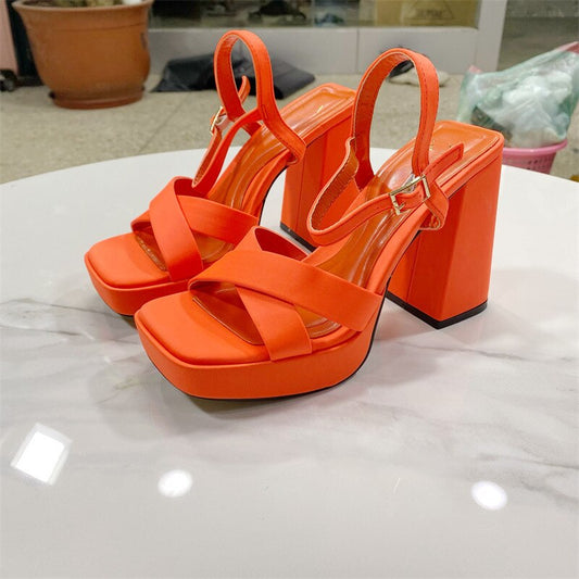 2022 Brand New Great Quality RosyRed Platform Chunky High Heels Women Shoes Elegant Party Lady Trendy Summer Ankle Strap Sandals