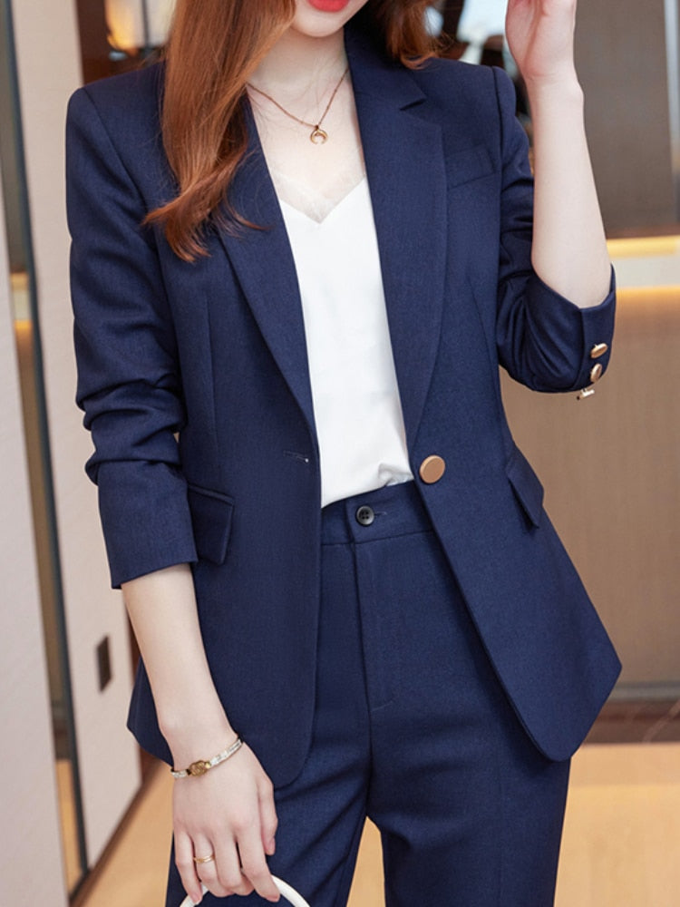 Women Casual Elegant Business Trousers Suit Office Ladies Slim Vintage Blazer Pantsuit Female Fashion Korean Clothes Two Pieces