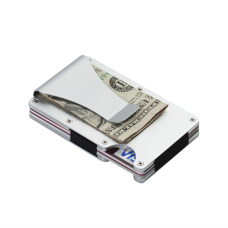 Minimalist Slim Wallet for Men RFID Blocking Credit Card Holder Aluminum Metal Small Wallets Cash Strap Porta Credencial