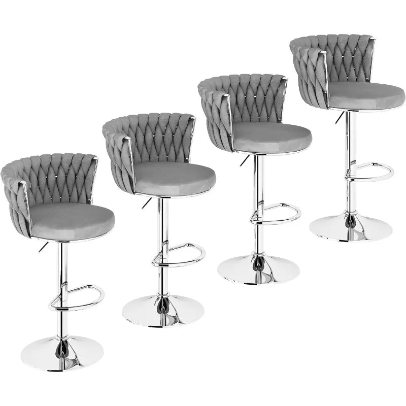 Velvet Bar Stools Set of 4, Swivel Counter Stools Counter Height Barstools with Back & Footrest,Bar Chairs Velvet for Chairs