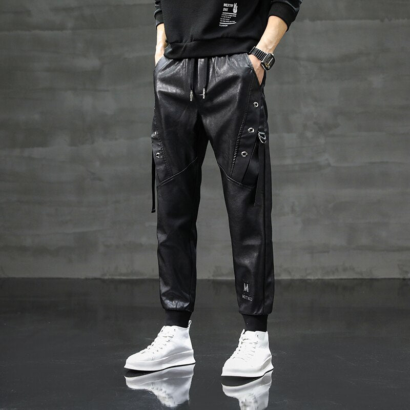 Fashion men leather trousers motorcycle with zipper casual pants skinny pants free shipping A107
