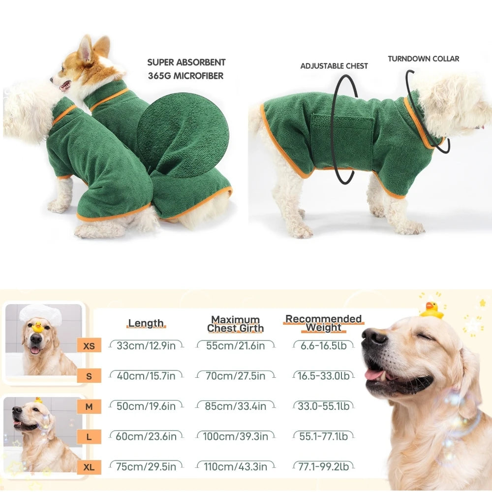 Pet Drying Coat Absorbent Bathrobe Towel Large Medium Small Dog Super Fast Drying Moisture Bath Bags Robe Soft Adjustable