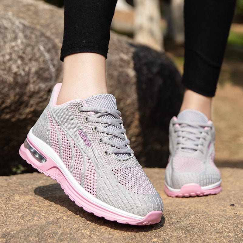 New Running Shoes Ladies Breathable Sneakers Summer Light Mesh Air Cushion Women's Sports Shoes Outdoor Lace Up Training Shoes