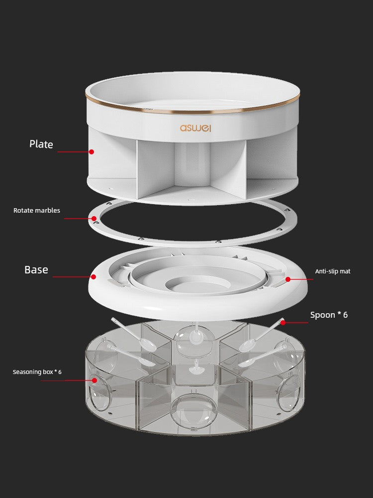 Multi-Grid Seasoning Table Top Rotate Oil, Salt, Sauce and Vinegar Kitchen