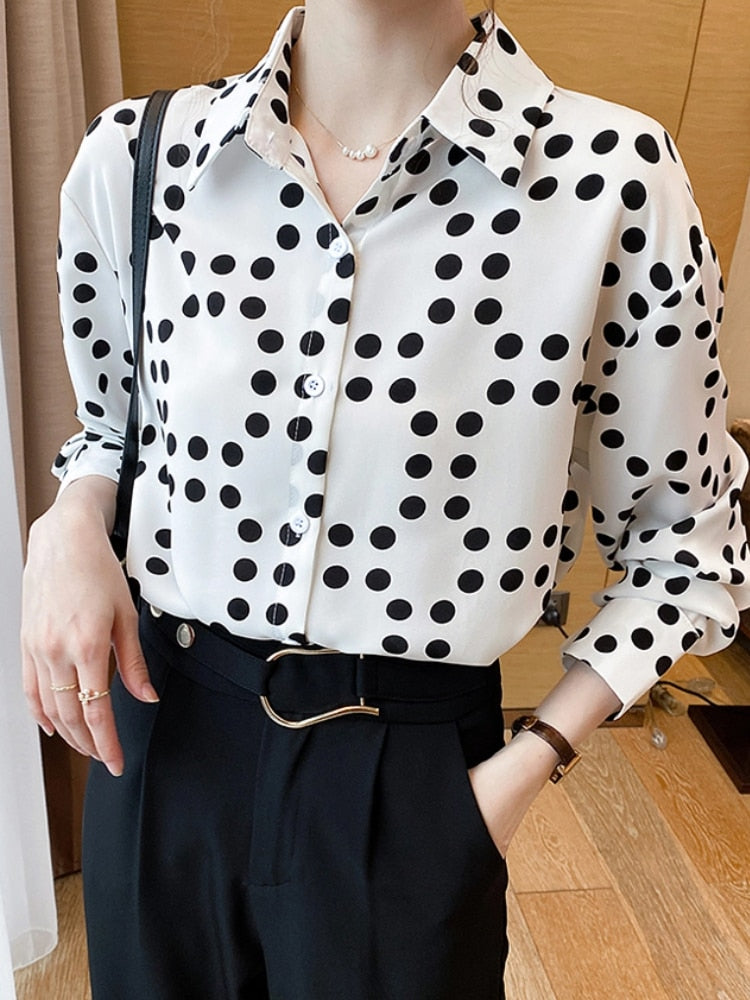 Autumn Fashion Elegant Women Polka Dot Shirts Long Sleeve Vintage Slim Casual Blouses Female Chic Party Formal Clothes Tops