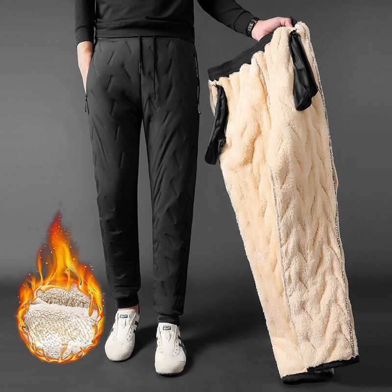 New Winter Men's Casual Pants Thick Warm Windproof Jogger Pants Men Solid Fleece Trouser Mens Warm Sweatpants Plus Size 7XL