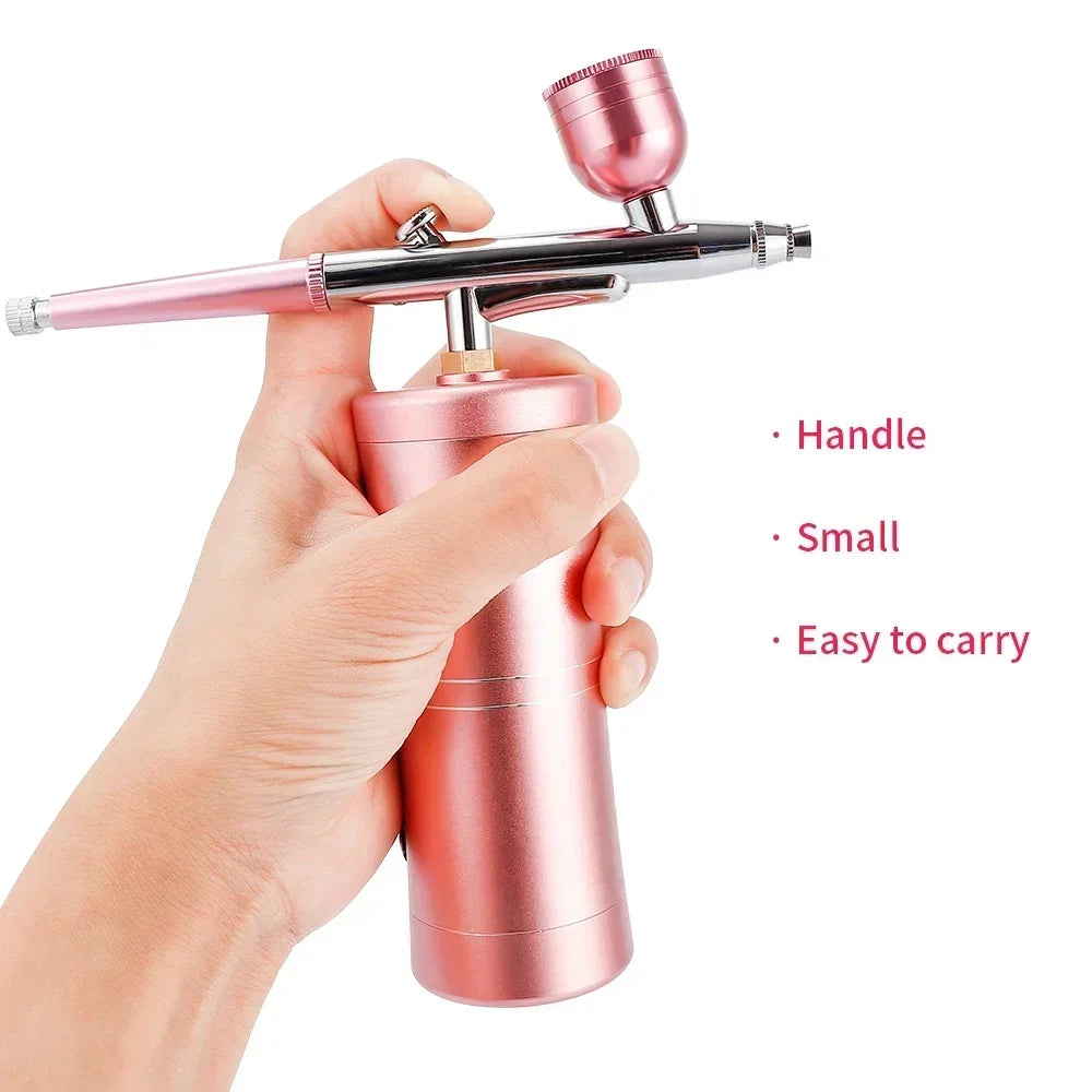 Top 0.3mm Pink Mini Air Compressor Kit Air-Brush Paint Spray Gun Airbrush For Nail Art Tattoo Craft Cake Nano Fog Mist Sprayer