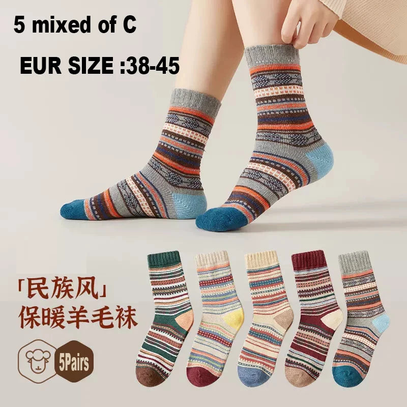 5 Pairs High Quality New Autumn Winter Men's Socks Thick Warm Wool Socks Snow Retro Style Harajuku Socks Cotton Fashion Gifts