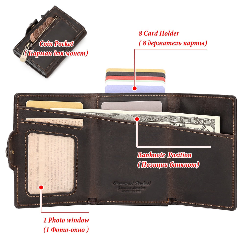 HUMERPAUL Smart Pop Up Card Wallet for Men RFID Genuine Leather Card Case Slim Women Zip Coin Purse with Notes Compartment