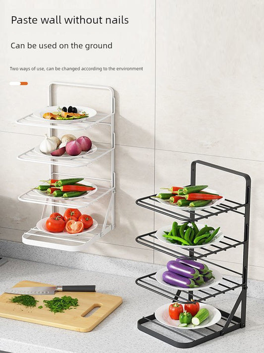 Kitchen Dish Storage Rack Foldable Multi-Functional Table Top Dish Storage Wall Hanging Multi-Layer Side Dish Plate Dish Storage Handy Gadget