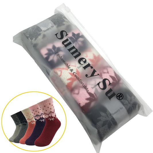 5 Pairs/Lot Wool Socks Women Warm Winter Snow Flower Deer Maple Leaf  Pattern Cashmere Socks Ladies Girls Christmas Gift 5 Style