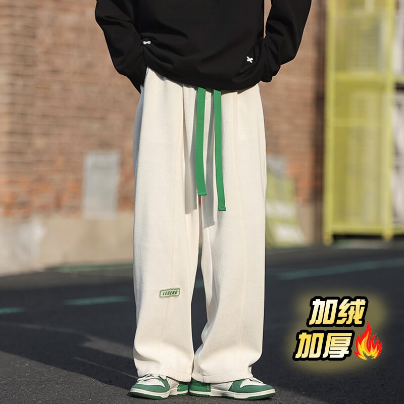 Autumn Winter Fleece Warm Sweatpants Casual Straight Trousers for Men Clothing Wide-leg Thick Drawstring Trousers Plus Size 5XL