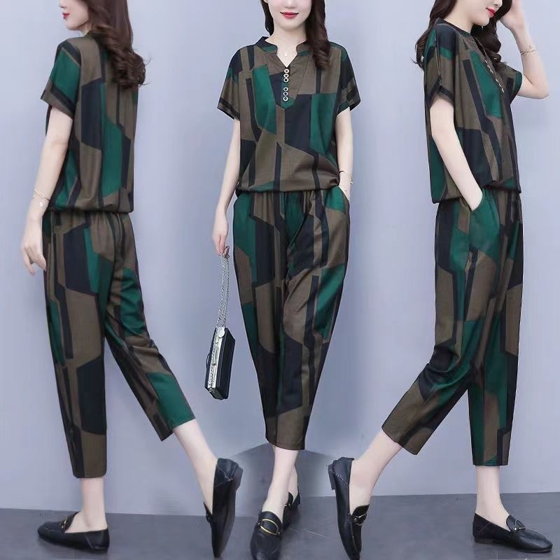 Women's Casual Suit 2023 Spring Summer New Fashion Loose Korean Plus Size Clothing Short Sleeve Tops Harun Pants 2 Two Piece Set