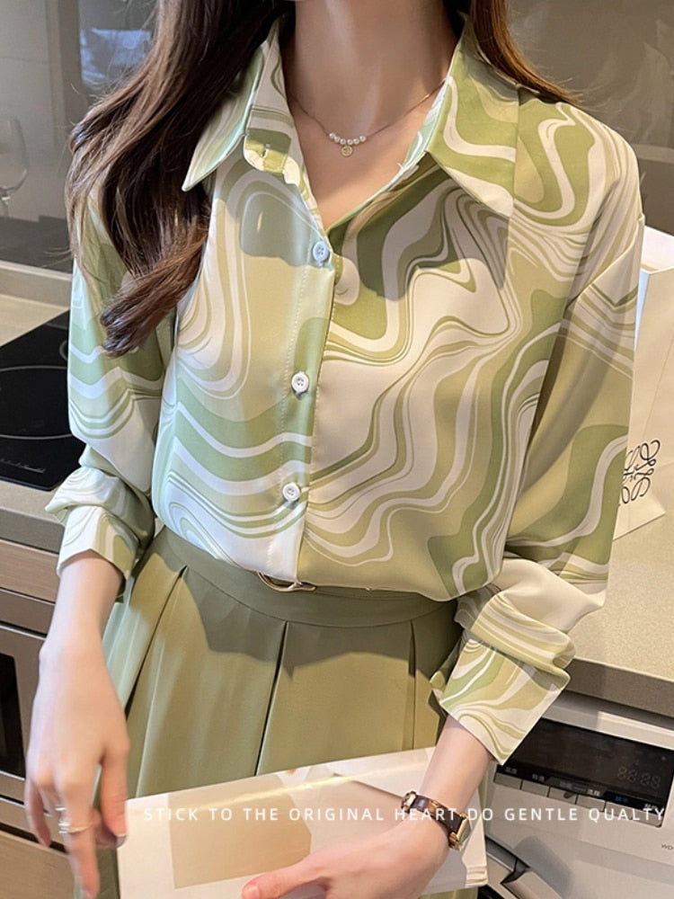 Elegant and Chic Women Fashion New Shirts Tops Long Sleeve Print Vintage Slim Party Business Blouses Office Ladies Clothings