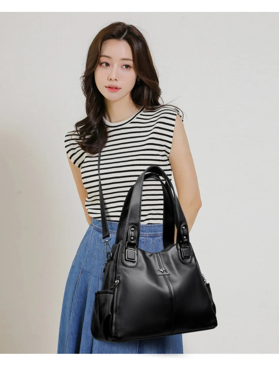 Genuine Soft Leather Handbags for Women Casual Shoulder Tote Bag Luxury Designer Ladies Large Capacity Purse Bags Sac A Main Hot