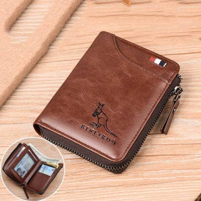 2021 Fashion Men's Coin Purse Wallet RFID Blocking Man Leather Wallet Zipper Business Card Holder ID Money Bag Wallet Male