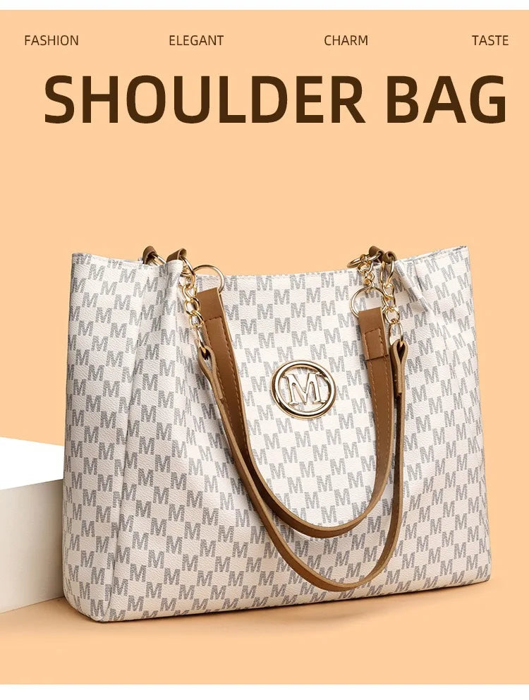 Women's New Commuter Tote Bag Trendy Fashionable Single Shoulder Large Capacity Simple Vintage Print