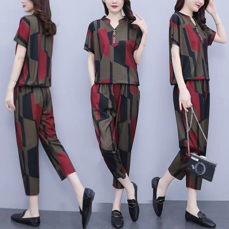 Women's Casual Suit 2023 Spring Summer New Fashion Loose Korean Plus Size Clothing Short Sleeve Tops Harun Pants 2 Two Piece Set