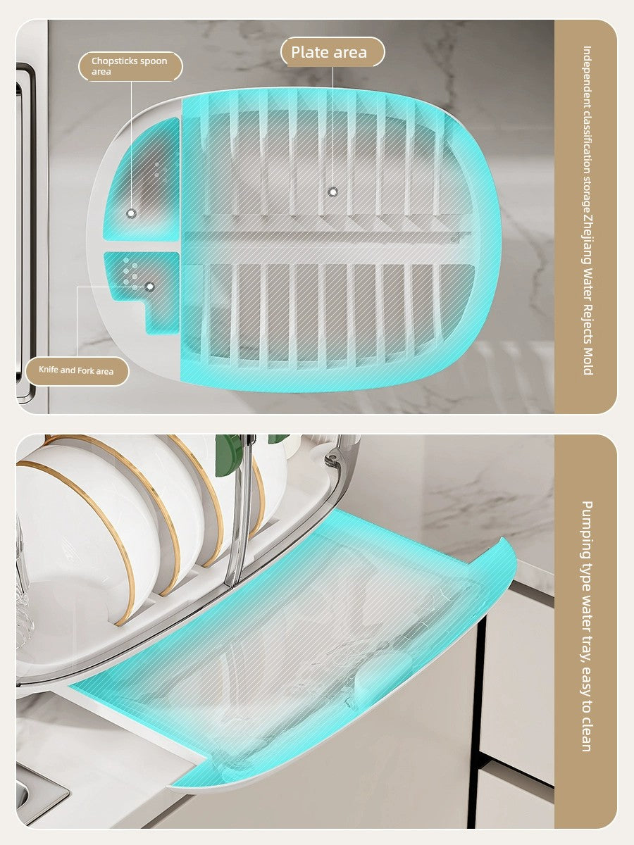 For Home Kitchen Double-Layer Cupboard with Lid Draining Storage Rack