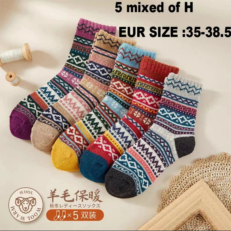 5 Pairs High Quality New Autumn Winter Men's Socks Thick Warm Wool Socks Snow Retro Style Harajuku Socks Cotton Fashion Gifts