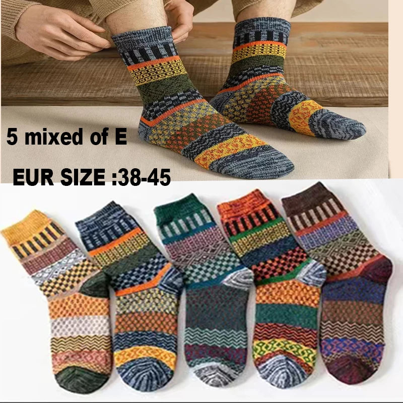 5 Pairs High Quality New Autumn Winter Men's Socks Thick Warm Wool Socks Snow Retro Style Harajuku Socks Cotton Fashion Gifts