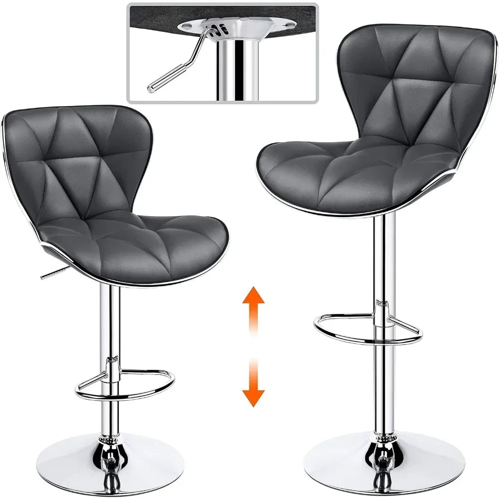 Island Chairs Bar Stools Set of 4 Fashionable Bar Adjustable PU Leather Swivel Stools Chair w/ Shell Back BarStools for Kitchen