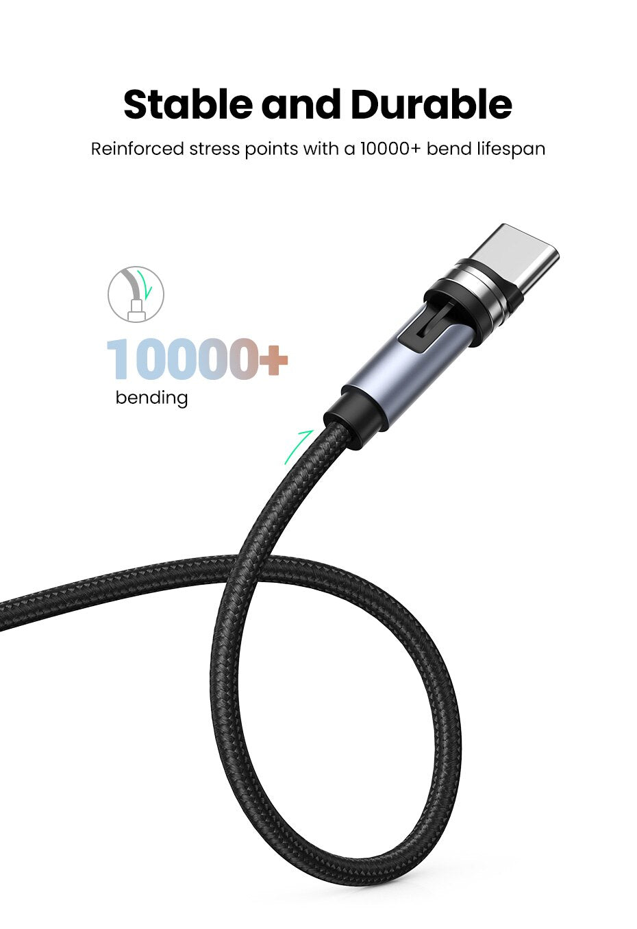 UGREEN USB Magnetic Charging Cable 540 Degree Rotating Fast Charging USB Type C Phone Charger Data Cable USB Type C Charging