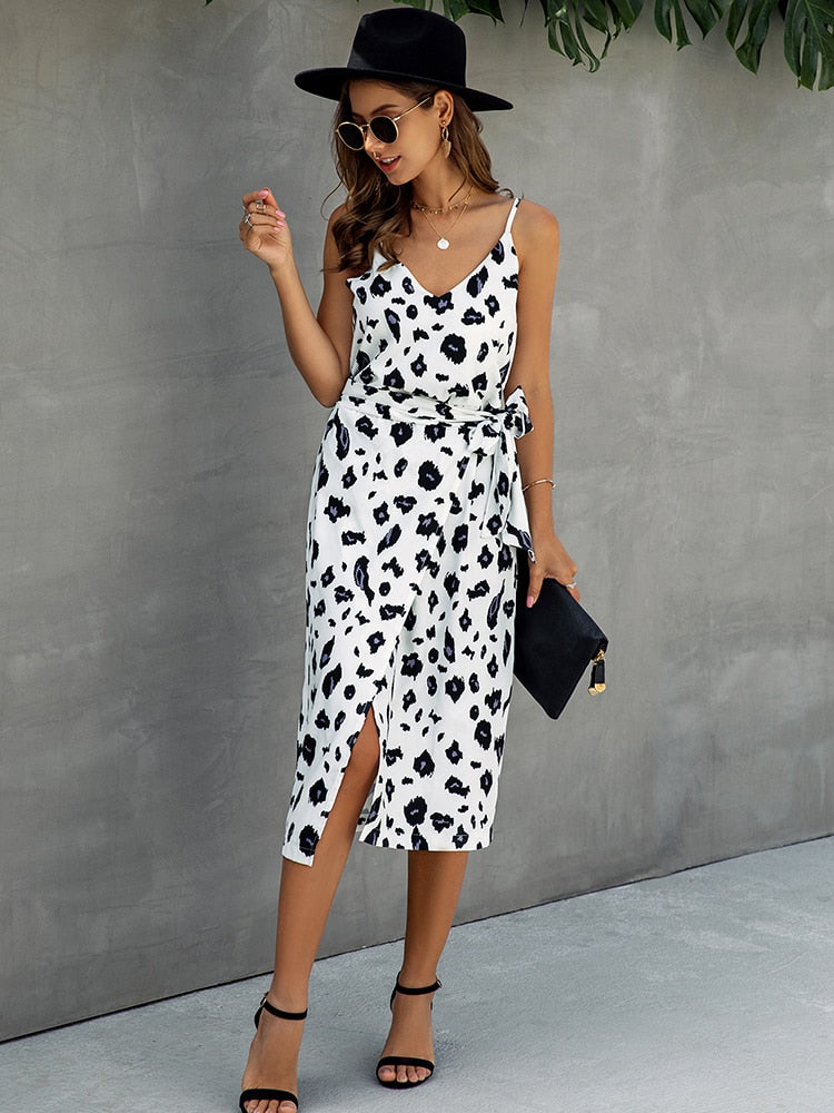 Summer Vintage Print Sexy Backless Strap Dress Woman Long Casual Sundress White Dresses 2022 Fashion Summer Clothes For Women