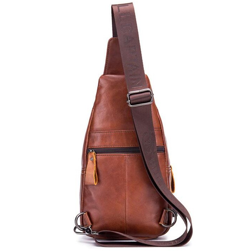 2023 new 100% cowhide Leather Casual Fashion Crossbody Chest Bag men's leather bag USB Charging Travel Shoulder Bag Daypack Male