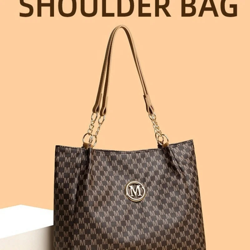 Women's New Commuter Tote Bag Trendy Fashionable Single Shoulder Large Capacity Simple Vintage Print