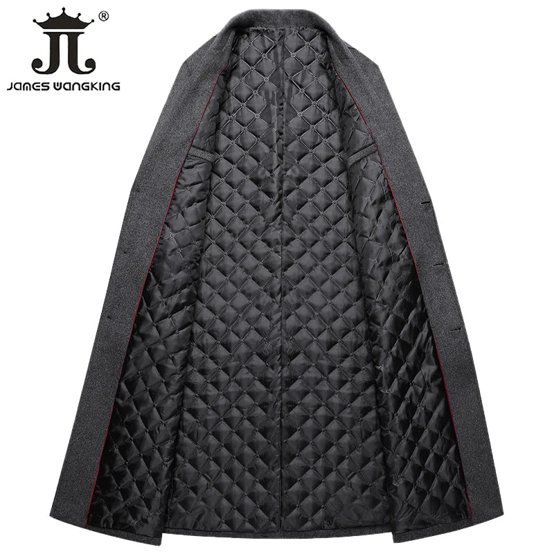 2023 Autumn and Winter Boutique Woolen Black Gray Classic Solid Color Thick Warm Men's Extra Long Wool Trench Coat Male Jacket