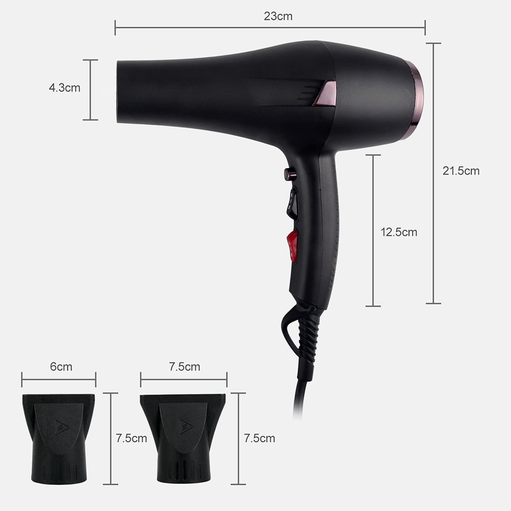 2400W Professional Hair Dryer Hot and Cold Wind Blower Powerful Blowdryer Compact Multifunction 2 Speed 3 Heating Collect Nozzle
