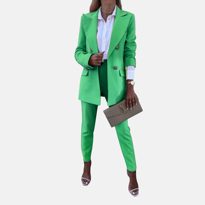 CM.YAYA Elegant Women Pants Suit and Long Sleeve Blazer Matching Set Office Lady Streetwear Chic Two 2 Piece Set 2022 Outfits