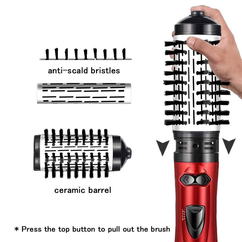 Rotating Hair Dryer Brush Electric Blow Drier Comb Hot Air Straightener Curler Iron One Step 2 Gears Blower Replaceable 2 Heads