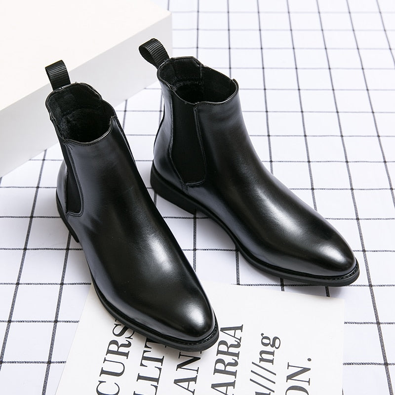 2023 Brand Leather Men Chelsea Boots Designer Italy Dress Boots Men Fashion Casual Warm Plush Business Ankle Boots Big Size 48