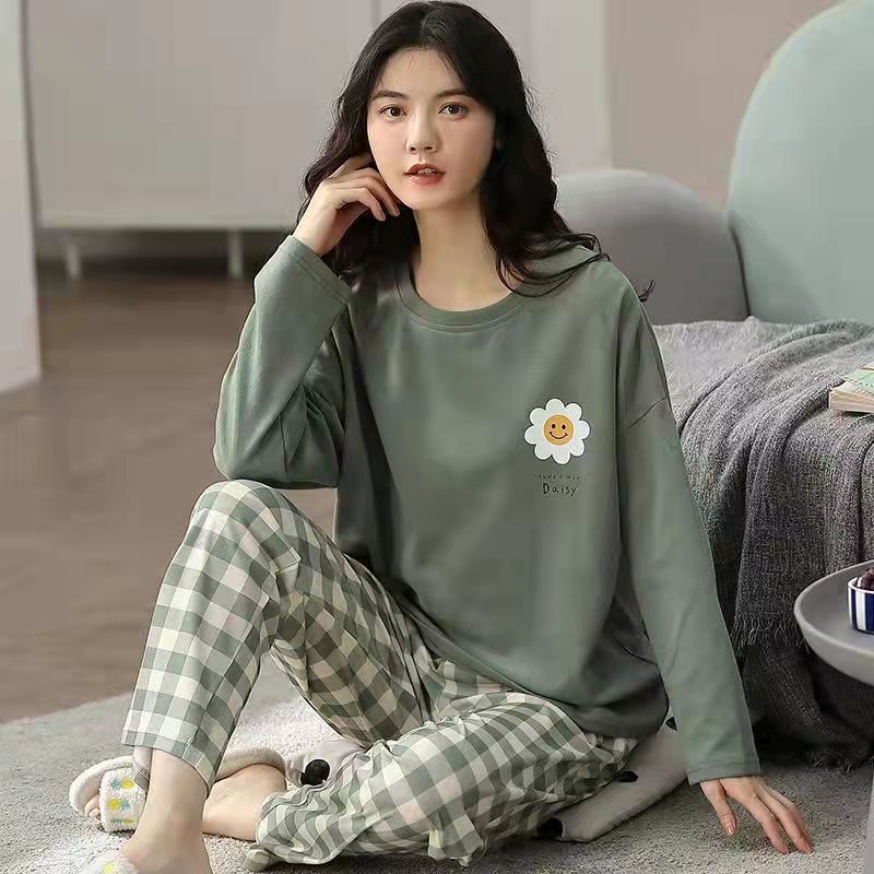 Pure Cotton Pajamas Women's Spring and Autumn Models Long-sleeved Home Service Women's Simple Loose Casual Suit Large Size 5XL