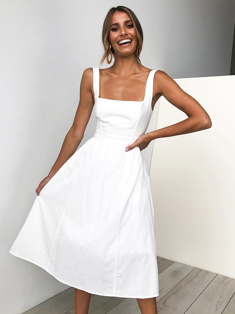 Women Long Dress Summer Sexy Backless Casual White Black Ruched Slip Midi Sundresses 2022 Ladies Strap Clothes For Women y2k