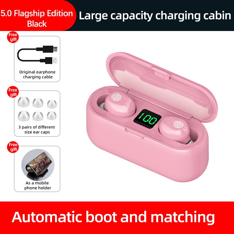 F9 TWS Bluetooth 5.0 Earphones 2000mAh Charging Box Wireless Headphone 9D Stereo Sports In-Ear Earbuds Headset HD Mic For Phone