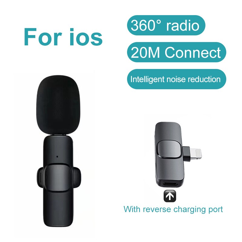 2.4G Wireless Lavalier Microphone Short Video Shooting Live Microphone Portable Audio Video Recording Mini Mic for IOS Android