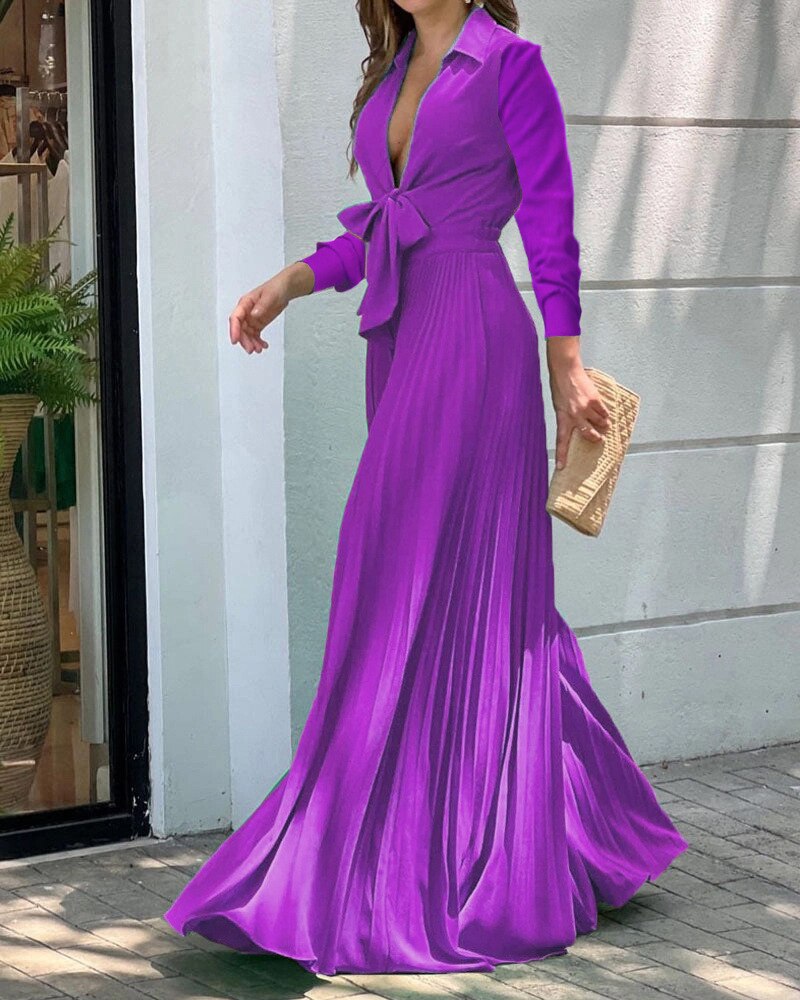 CM.YAYA Women Long Sleeve Butterfly High Waist Lapel Collar Pleated Floor Length Skirt Loose Jumpsuit Fashion Chic Playsuit