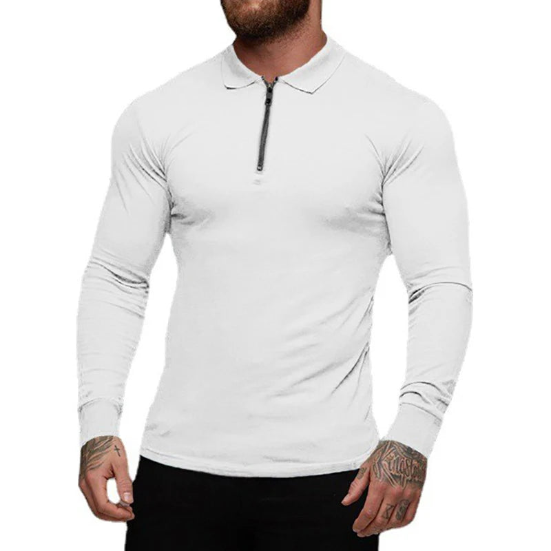 New Fashion Autumn Polo Shirt Mens Stretch Cotton Sports Polos Male Spring Casual Long Sleeve Breathable T Shirt Gym Clothing
