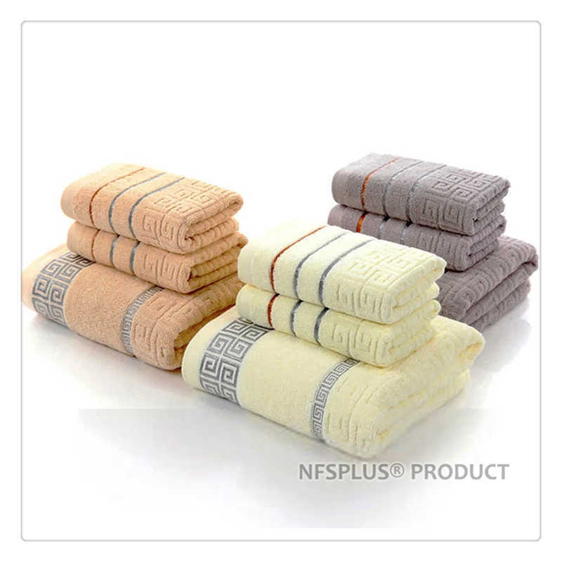 3 Pack Towel Set 100% Cotton 70x140cm Bath Towel and 2 Face Hand Towel Super Soft Absorbent Terry Washcloth For Adults