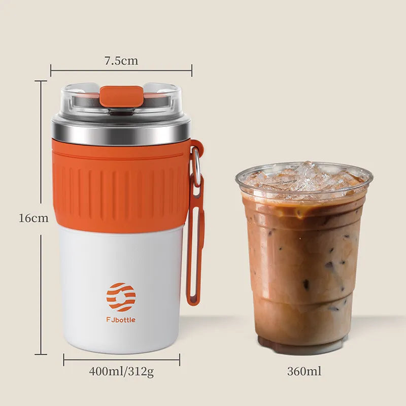 FEIJIAN Stainless Steel Coffee Cup Coffee Mug Thermos Cup Portable Travel Mug With Lifting Rope Leak-Proof Non-Slip 500ml/400ml