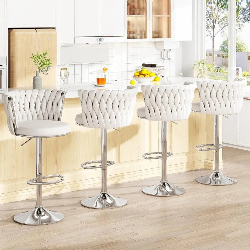 Velvet Bar Stools Set of 4, Swivel Counter Stools Counter Height Barstools with Back & Footrest,Bar Chairs Velvet for Chairs